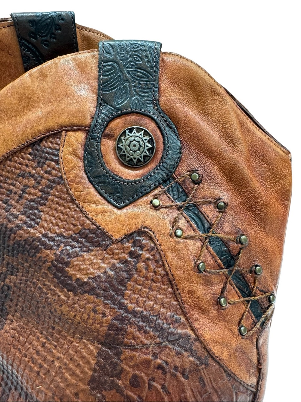 Brown Western Leather Ankle Boots - Women's Cowgirl Booties - Picture 5 of 10